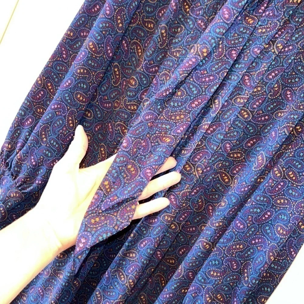 Vintage purple Paisley midi/maxi long sleeve button dress with tie sz L 12 boho